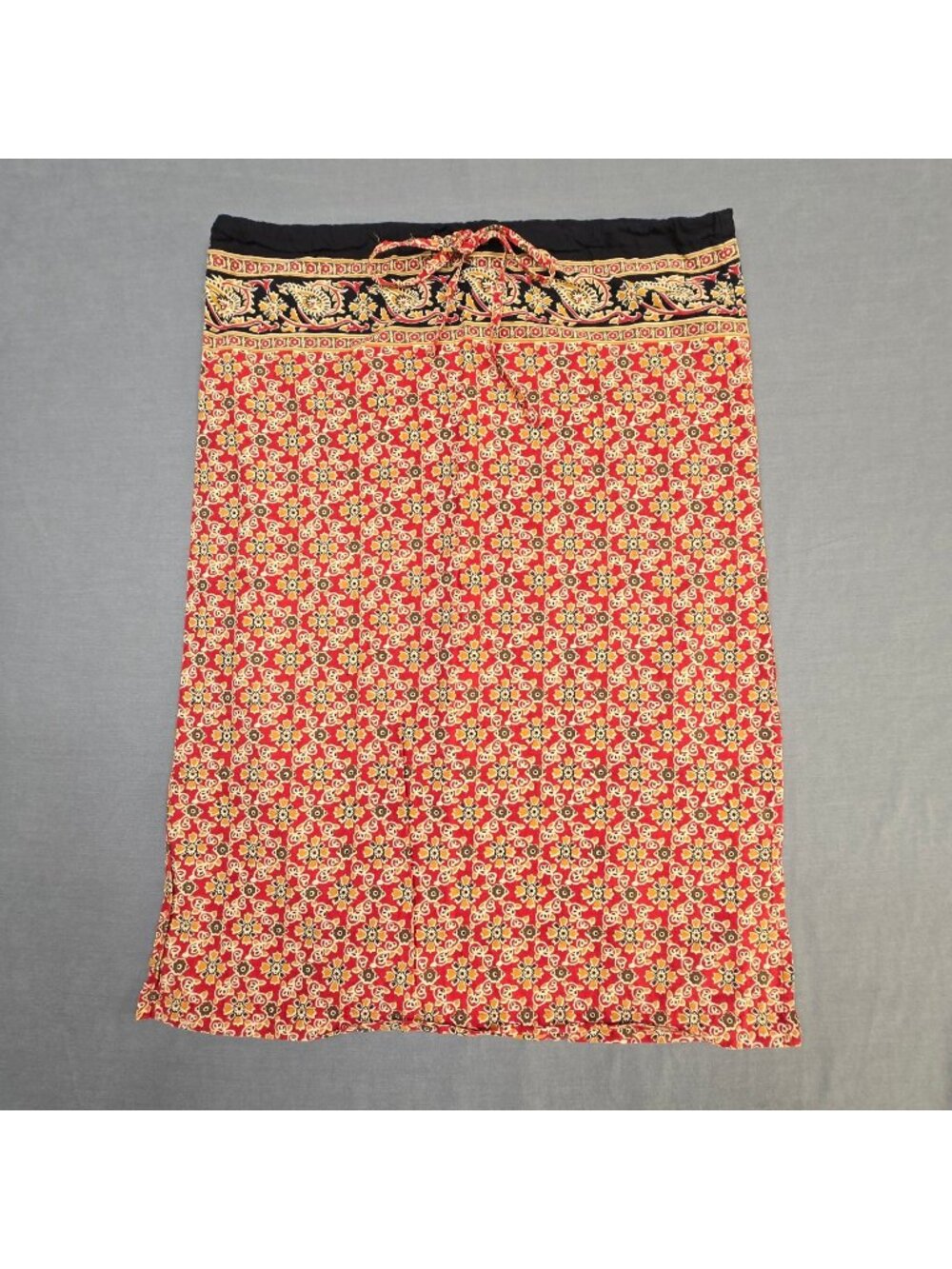 Charlotte Russe M Red & Black Midi Skirt Indian Print 100% Cotton Boho Hippie